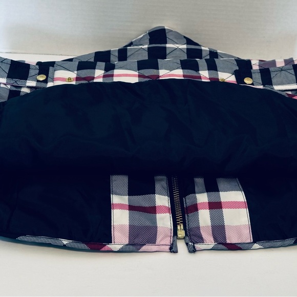 Crown & IVY Woman Pink Black Plaid Puffer Quilted Full Zip Vest Size Small - Picture 12 of 16